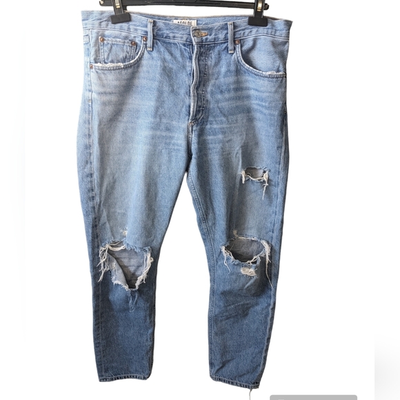 Agolde Pants - Agolde Revolve Jamie high rise straight leg jeans button fly distressed size 31